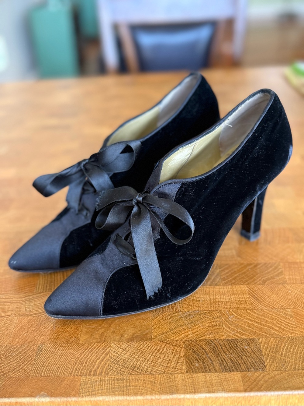 Vintage Yves Saint Laurent Velvet With Satin Lace up Heels. Made in Italy size 7
